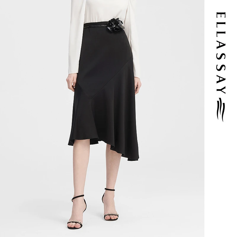ELLASSAY歌力思2023秋季新款三醋酸斜边鱼尾半身裙女EWF343Q01400