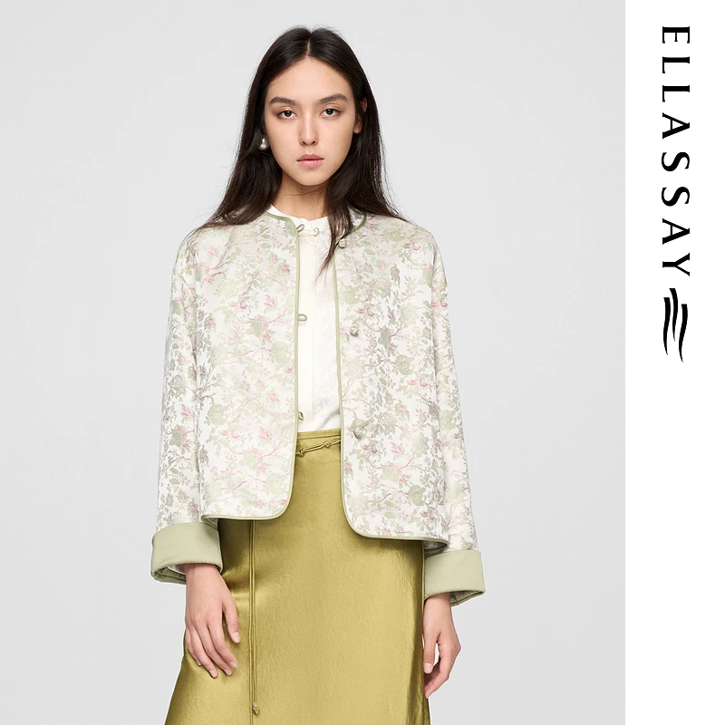 ELLASSAY歌力思2025早春新款桑蚕丝印花新中式棉服女EWW361T01800