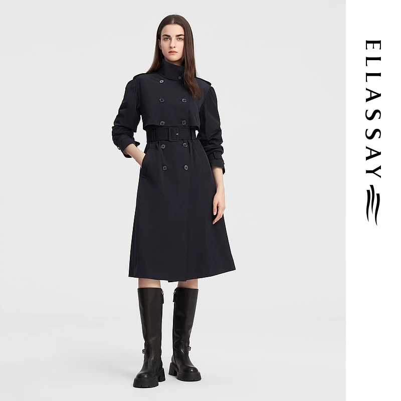 ELLASSAY歌力思新款高级感收腰中长款风衣女EWE343F00800