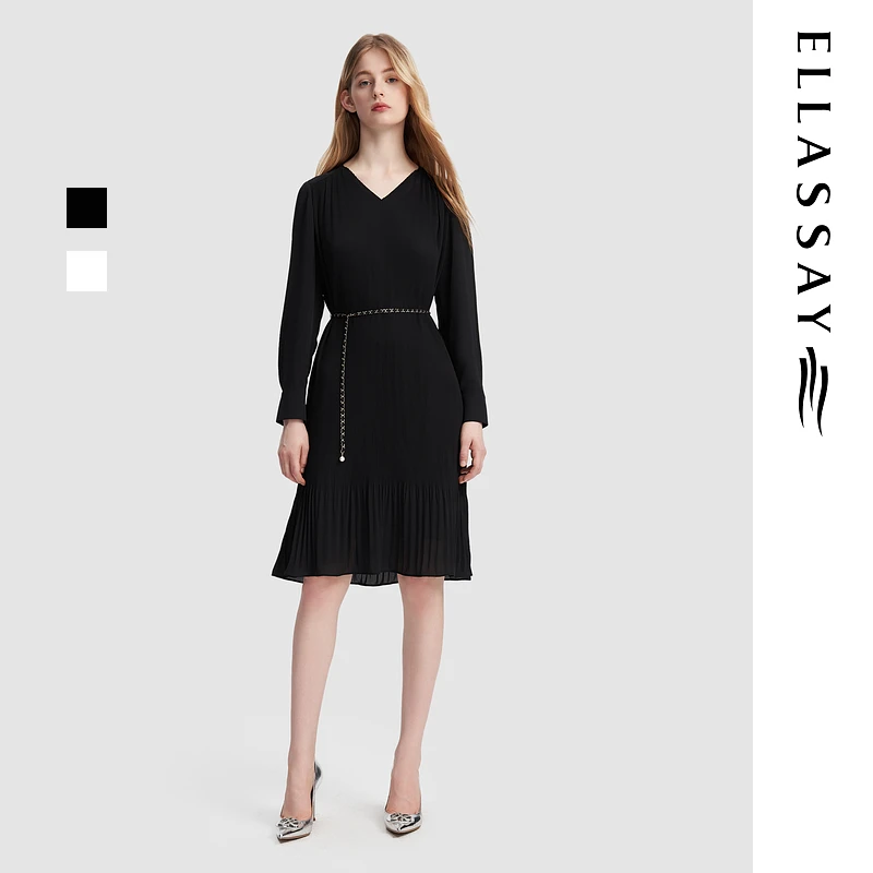 【压褶系列】ELLASSAY/歌力思新款显瘦气质连衣裙女EWU353Y01200