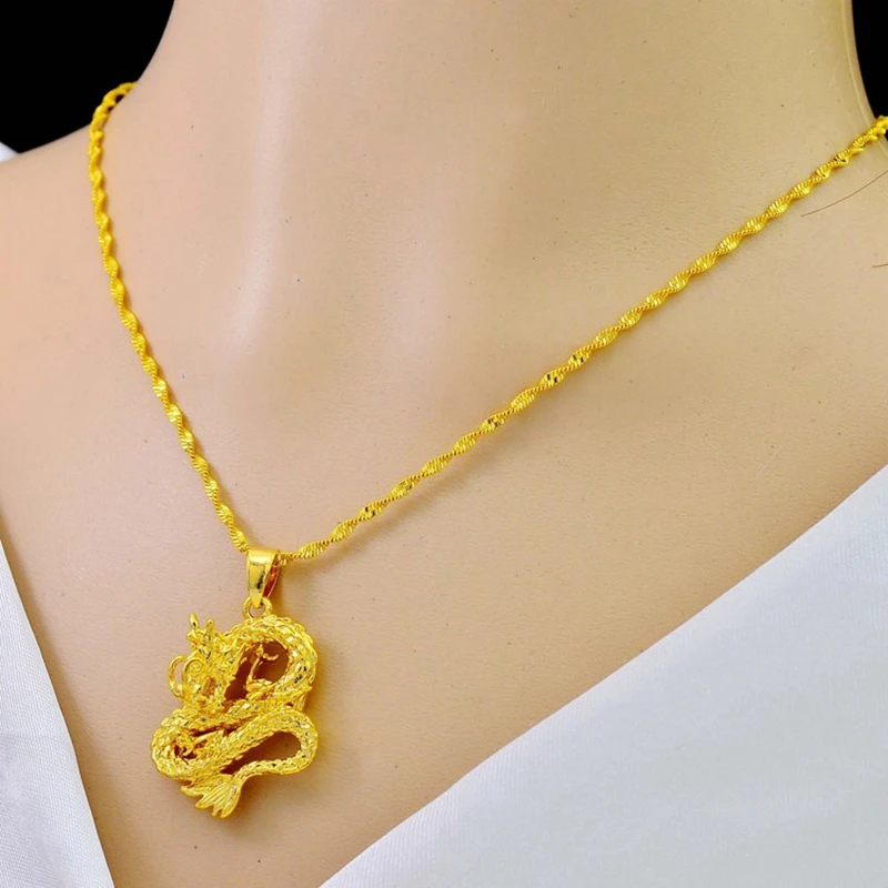 古法盘龙吊坠金色项链不掉色气质百搭龙年本命生肖龙