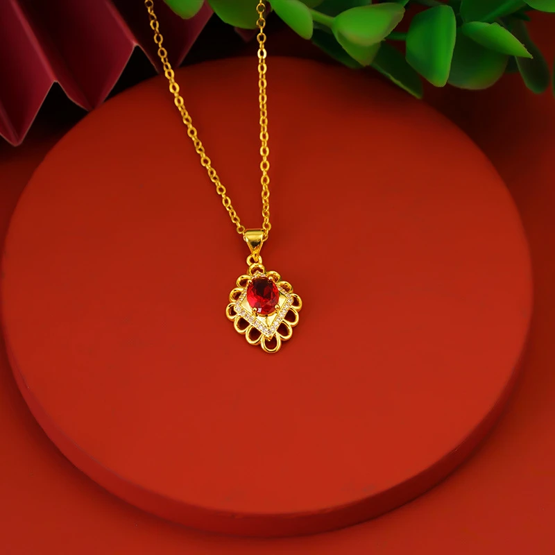 铜合金项链 新品越南小花边菱形奢华气质复古小香风项链饰品女