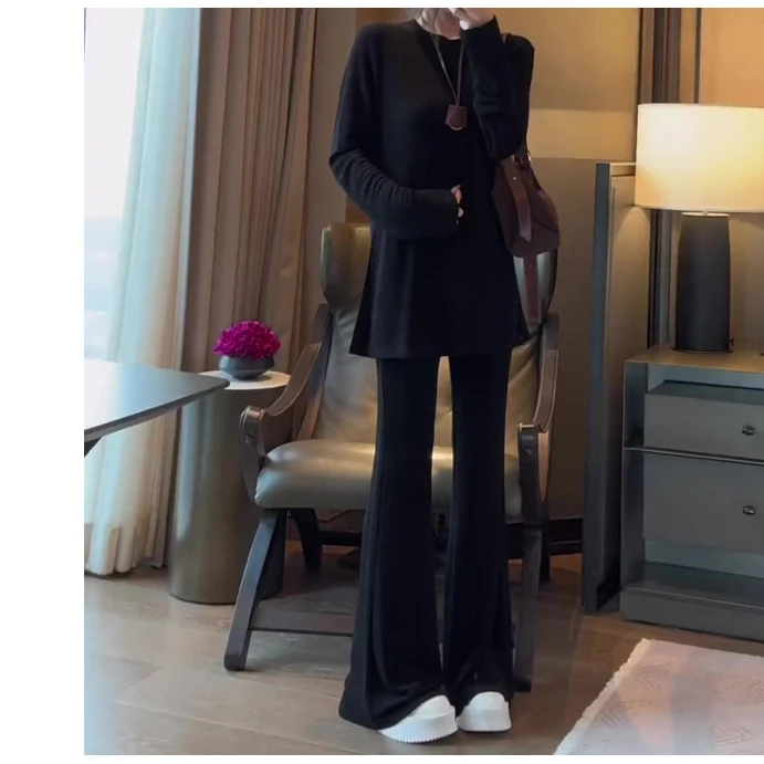 设计感别致辣妹套装2025秋季新款高弹显瘦宽松开叉长袖运动休闲套