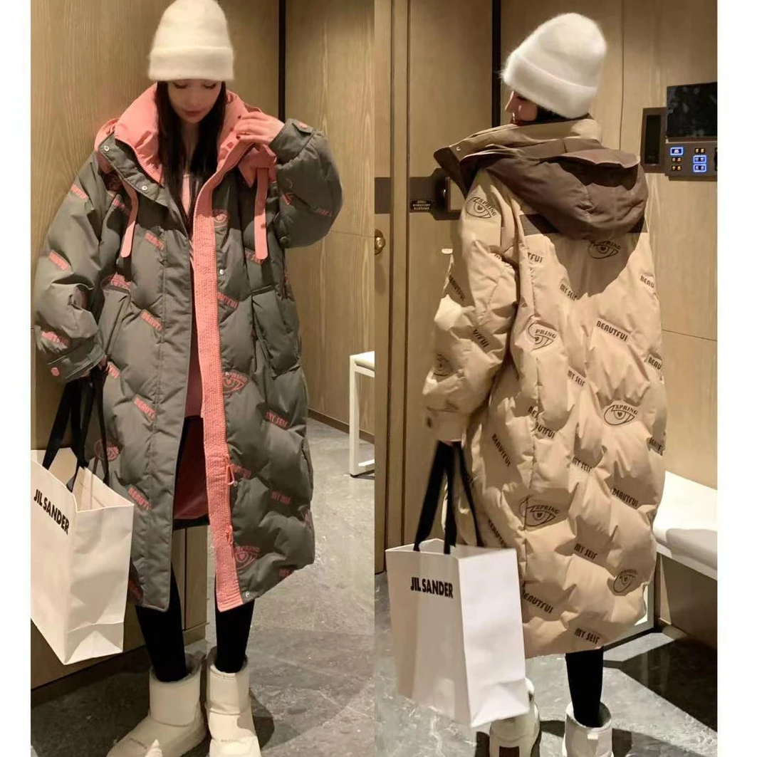 韩版设计感连帽加厚白鸭绒棉服外套女冬季新款高级感宽松显瘦上衣