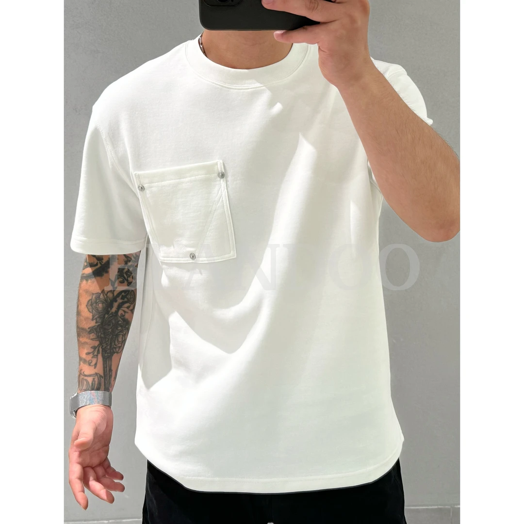 BLANDOO “肌理棉” 设计感贴布口袋圆领小标短袖T恤24B7371