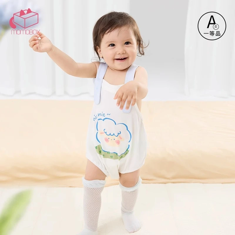 MOMOBOX羊驼驼婴儿夏季连体衣薄款宝宝衣服短袖哈衣夏天透气爬服