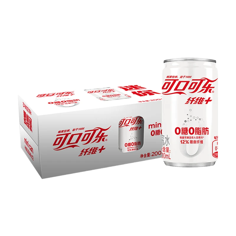 【推荐】可口可乐碳酸饮料纤维+迷你mini200ml×12罐无糖0脂汽泡饮料
