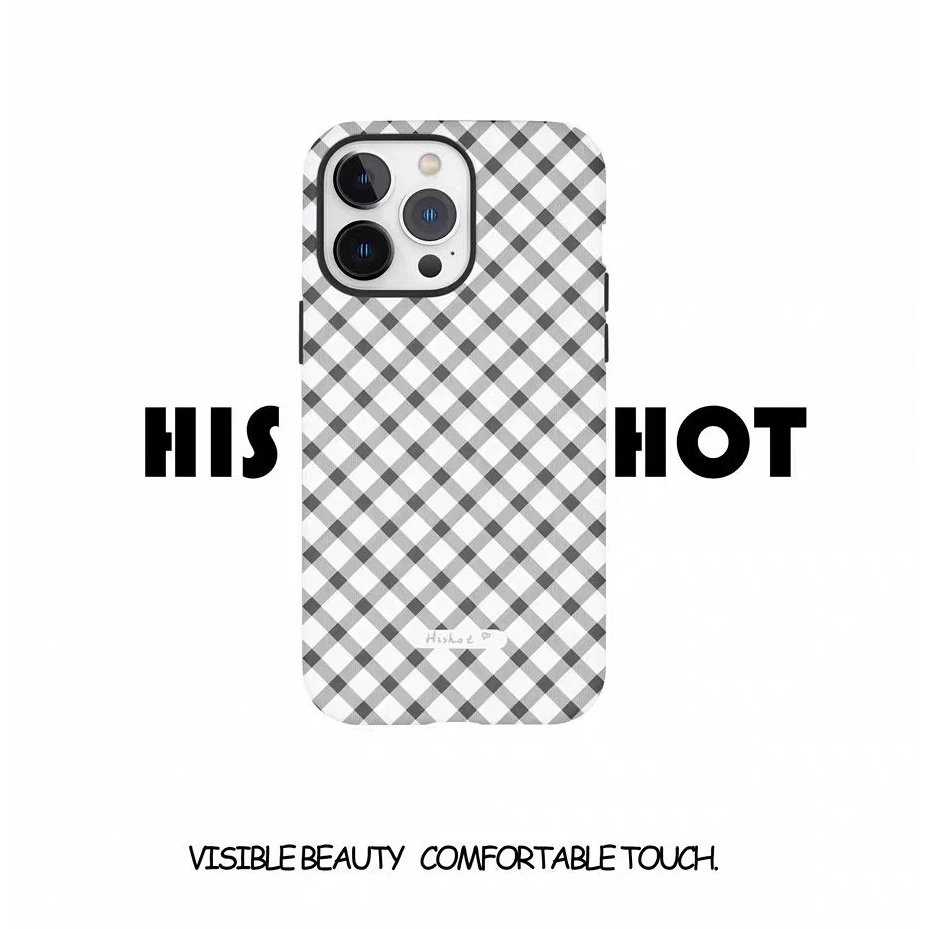 Hishot| 韩国进口圆边二合一菲林手机壳适用于苹果黑白格创意全包