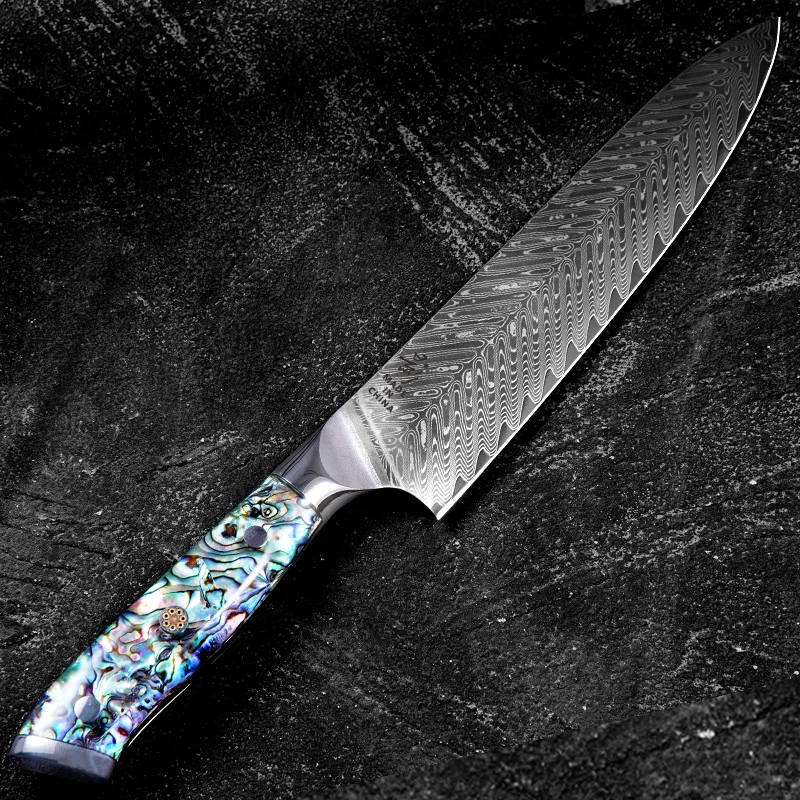 《影》鲍鱼壳鱼骨纹主厨牛刀厨师日式10cr15mov硬度60±62家用刀1