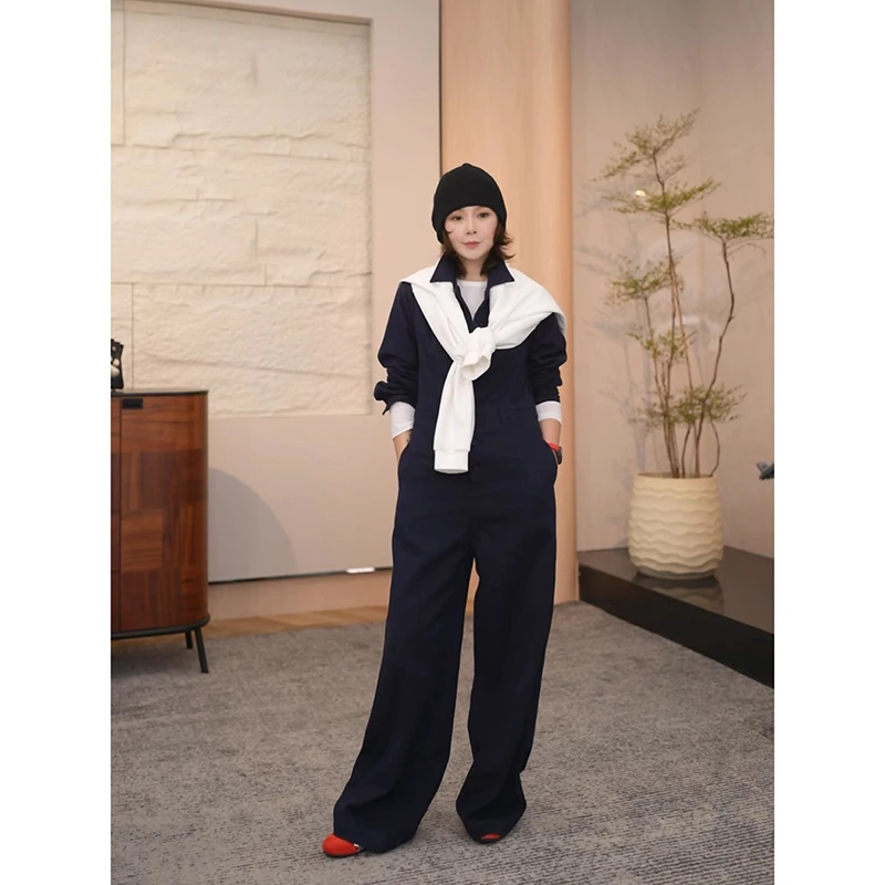 SHIIEELL尼克西  亚麻长袖连体裤气质女装纯色新款时尚套装 W2071