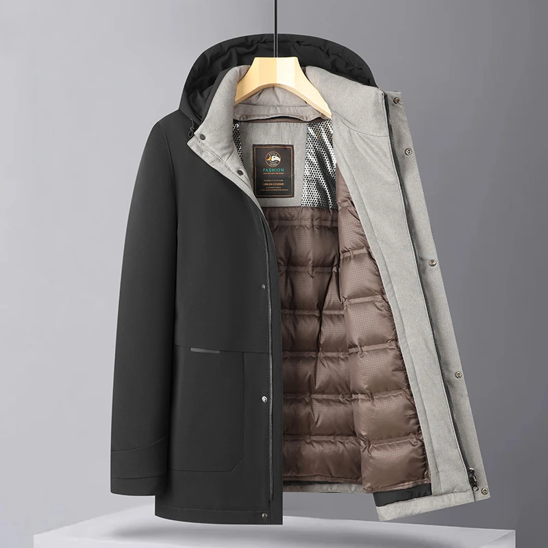 波司登【鹅绒高品】男士鹅绒羽绒服商务休闲中长款连帽立领中年加