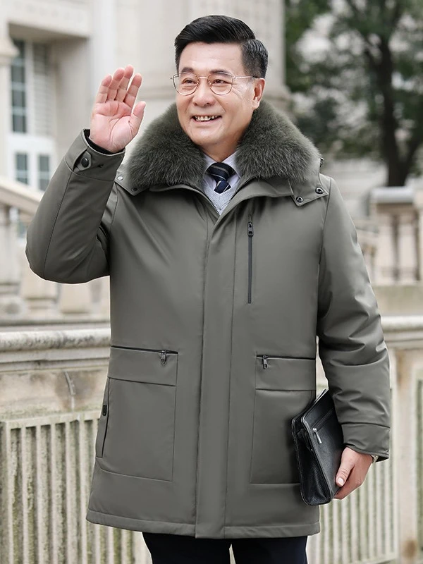 波司登爸爸羽绒服男冬季新款中老年冬装加厚父亲爷爷中长款白鸭绒