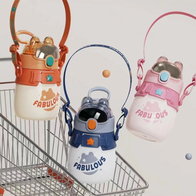 特工兔保温杯儿童食品级316不锈钢便携吸管大肚杯可爱学生防摔壶