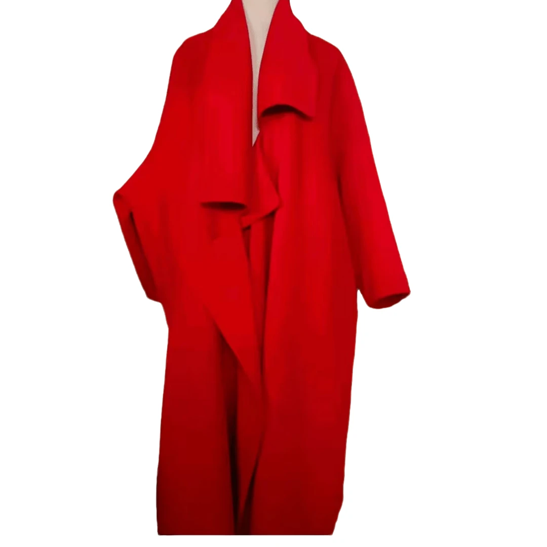 红色不对称双面大衣