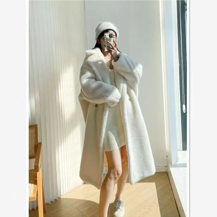 海外版max泰迪熊大衣茧型百搭慵懒冬季保暖长款宽松网红外套