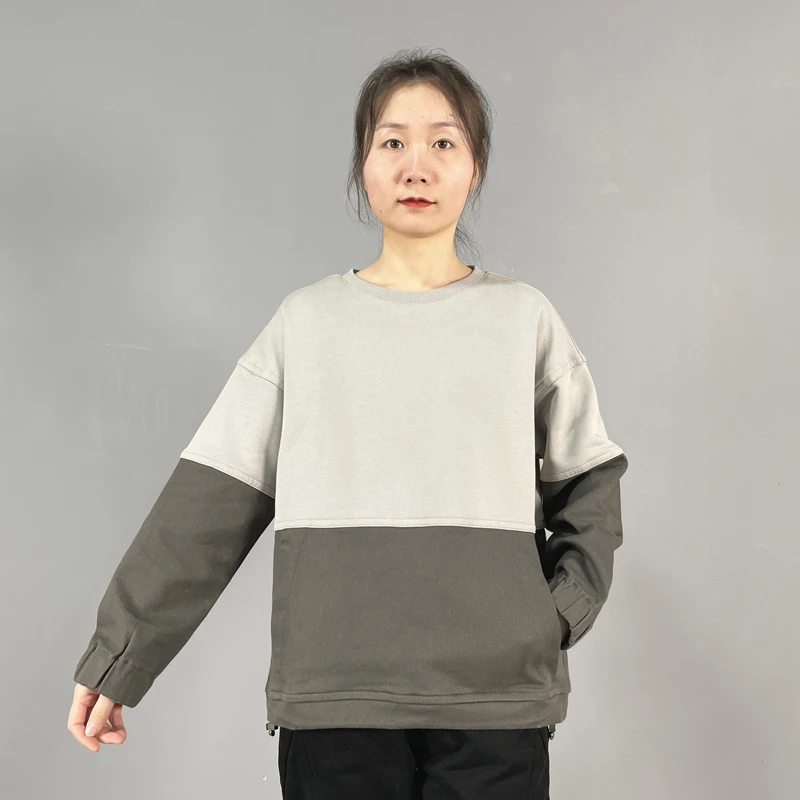 J女装瑕疵品1121905拼接圆领套头卫衣撞色宽松休闲简时尚秋季女装
