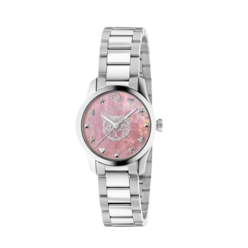 【周周专属】GUCCI古驰Timeless系列粉色猫头石英表27MMYA1265013