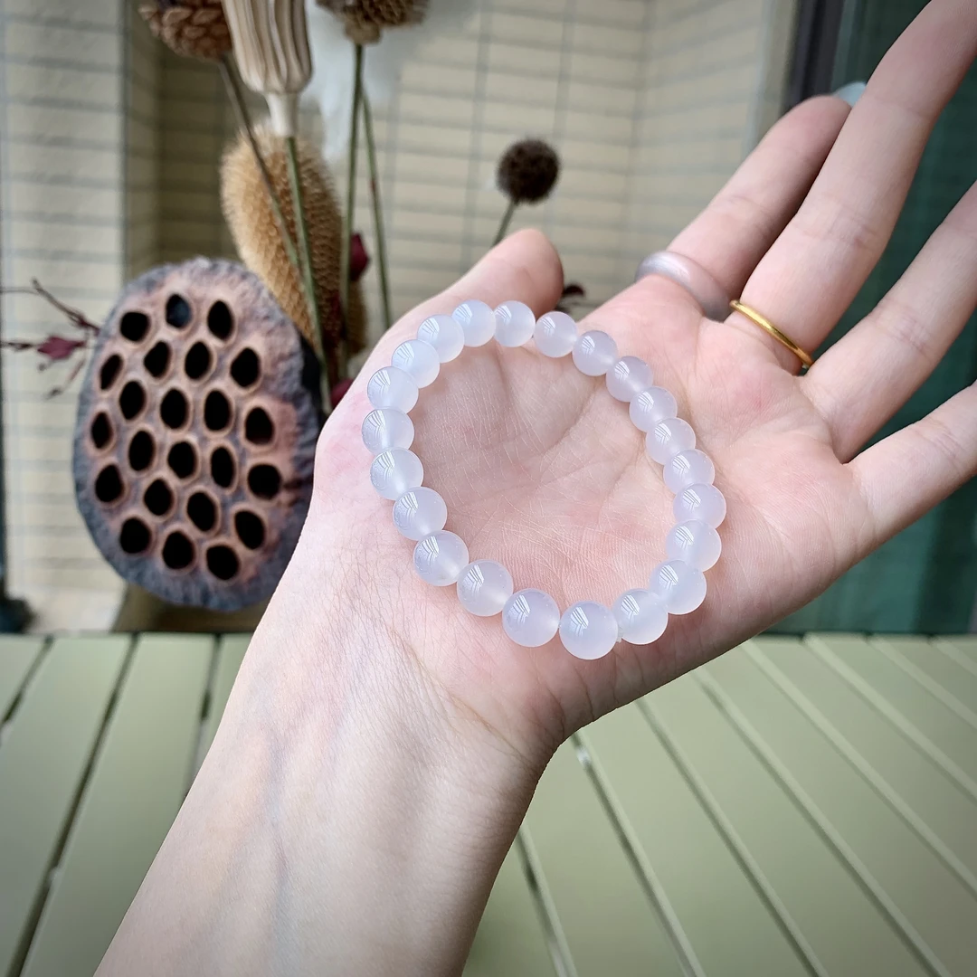 (白冰玛瑙手串)天然玛瑙手串单圈8mm弹力手绳-多样性发一件