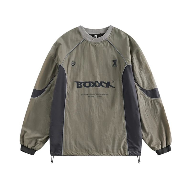 美式机能风拼色套头卫衣长袖潮牌男女春秋户外宽松休闲百搭上衣