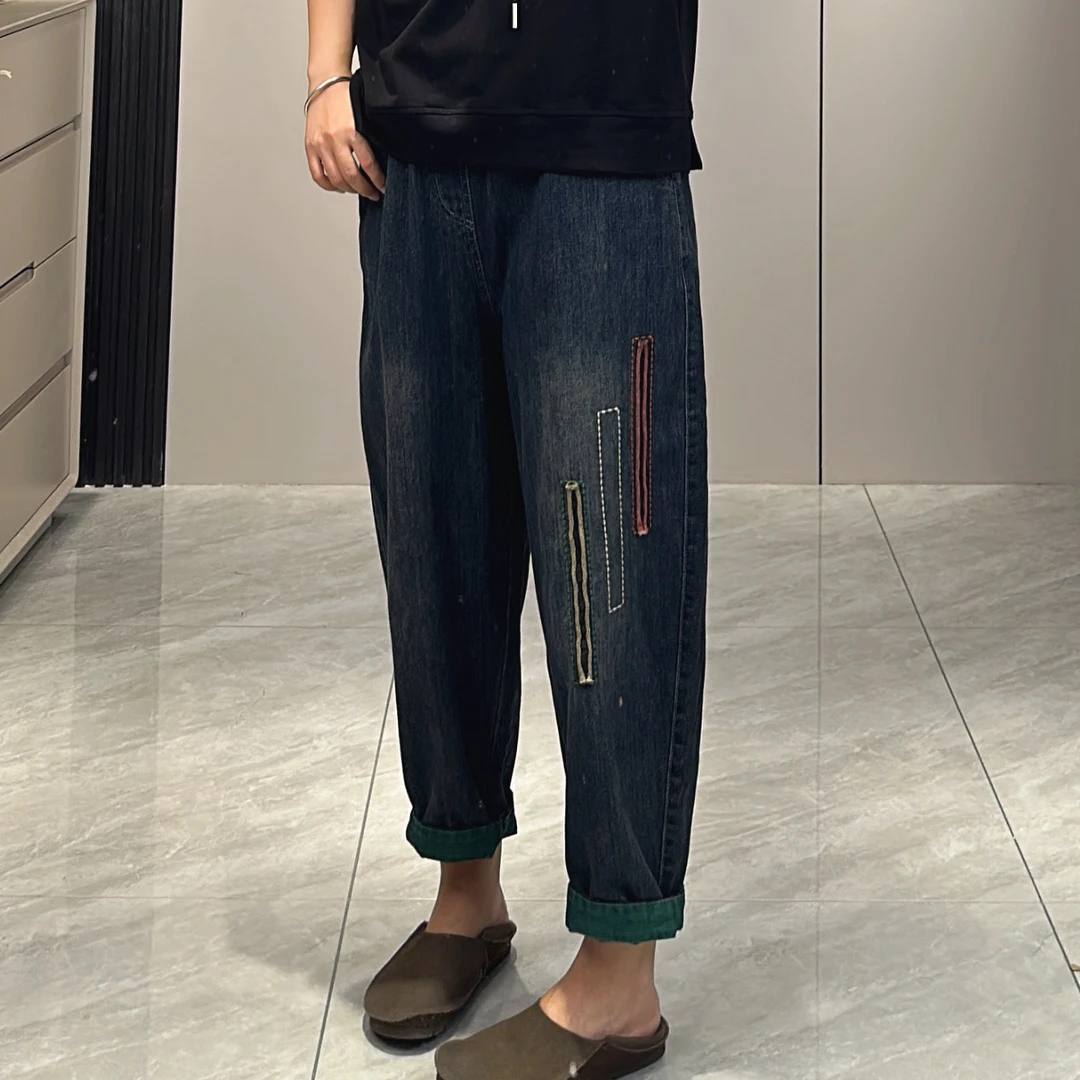牛仔裤宽松休闲裤牛仔裤三条杠宽松百搭复古水洗做旧风54055