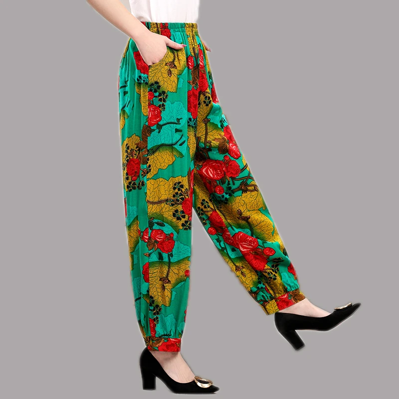 棉绸灯笼裤女防蚊束脚裤松紧腰休闲裤舞蹈大码女裤夏季薄款哈伦裤