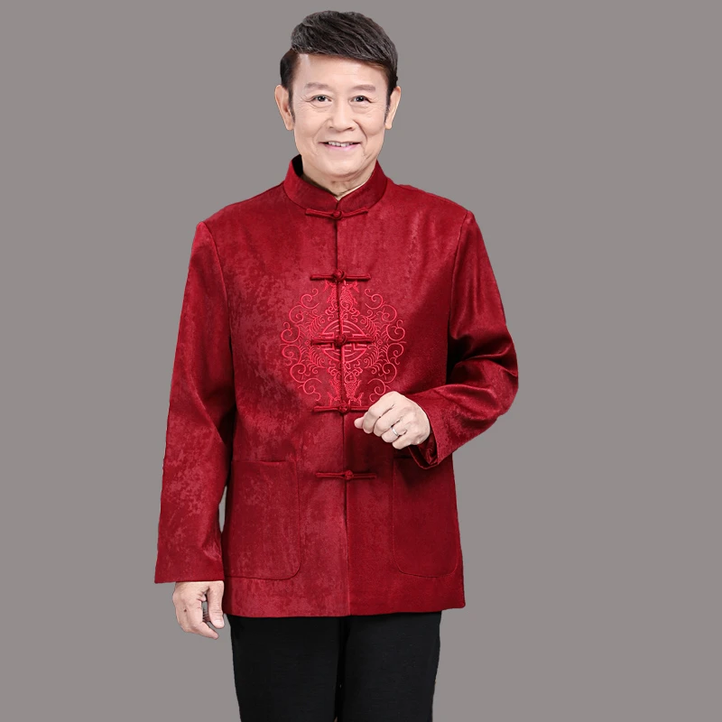 男士唐装春秋福喜外套过寿礼服民族风中老年唐装上衣节日礼服加棉