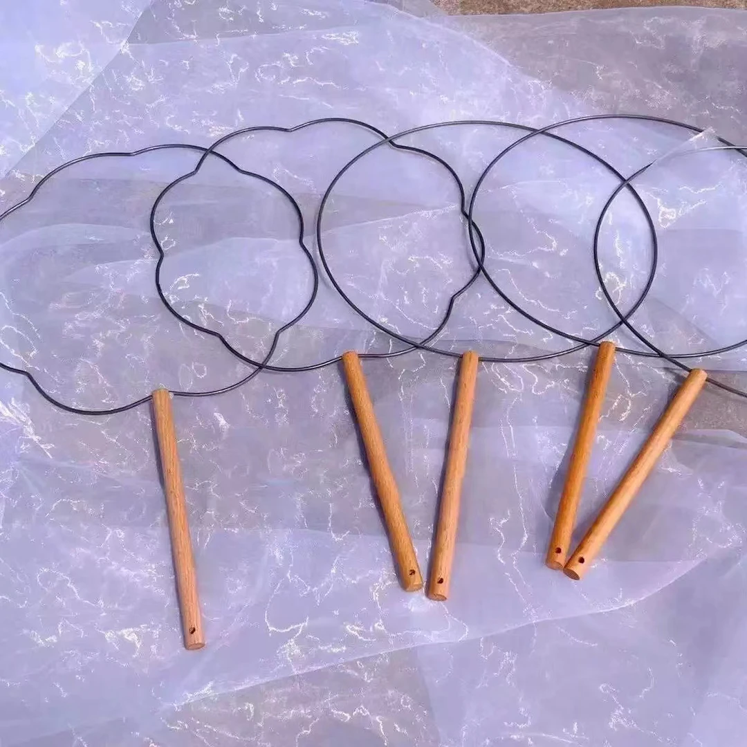 短柄圆扇铁框手工diy苏圆形缠婚团扇股价蚕食丝国风扇空碳钢骨架