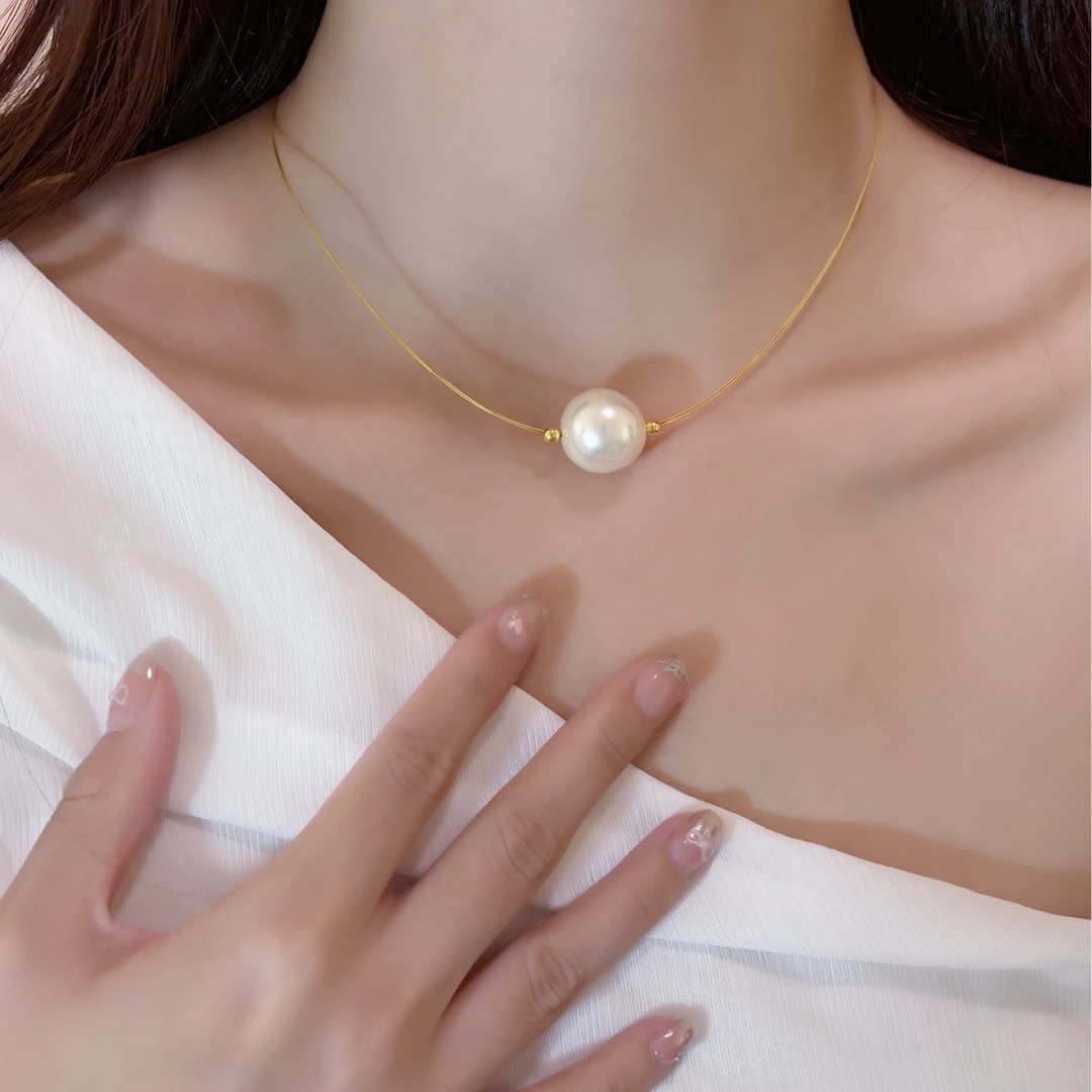 铜合金吊坠 简约强光单颗珍珠项链气质新款爆款法式复古百搭2938