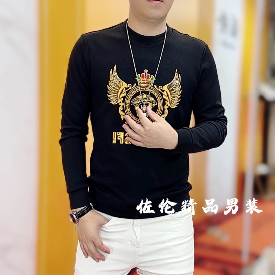 秋季新款时尚潮流男士修身刺绣卫衣25139