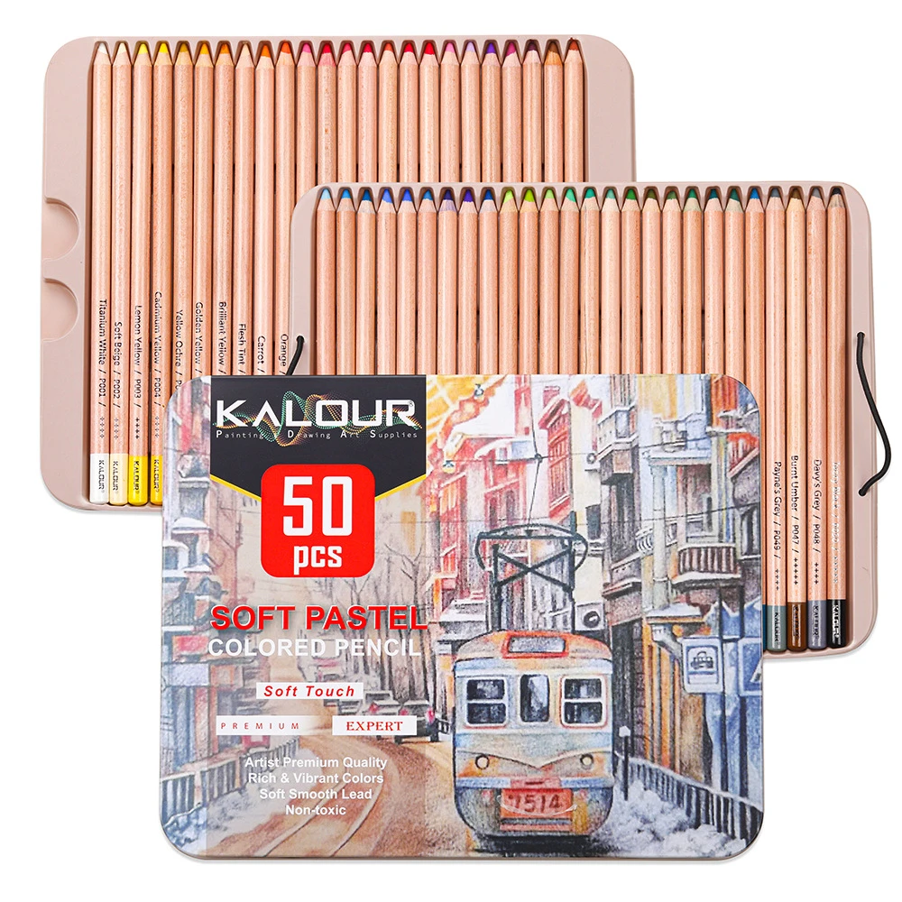 KALOUR新款50色色粉铅笔套装专业粉画彩铅手绘填图色粉彩色