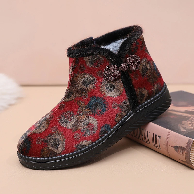 老北京布鞋冬季女棉鞋加绒加厚保暖软底妈妈鞋防滑老太太棉靴大码