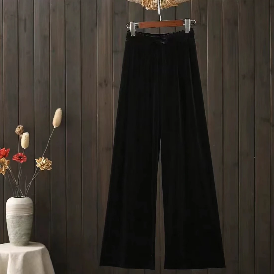 高腰松紧腰阔腿裤百搭时尚女装裤子纯色经典女2025新款时尚妈妈装