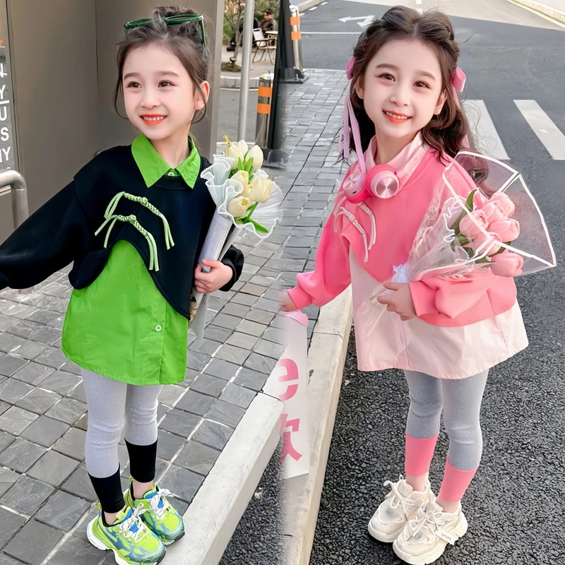 女童秋装套装2025新款洋气儿童衬衫打底裤宝宝两件套衣服童装春秋