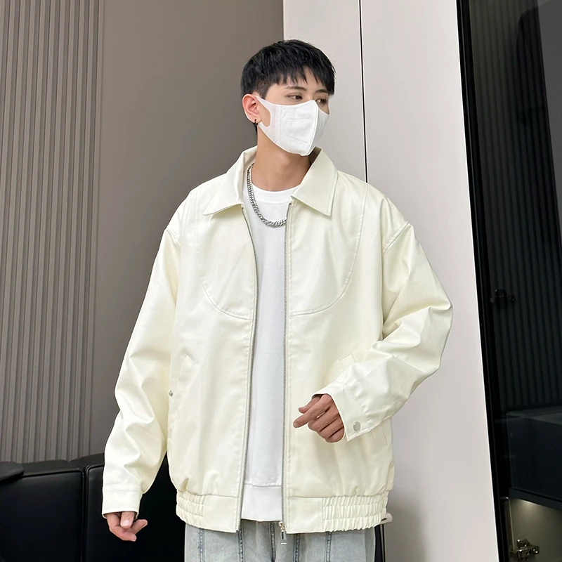 【YOA】潮酷宽松皮衣男生夹克翻领帅气飞行员皮夹克pu皮外套WT3770