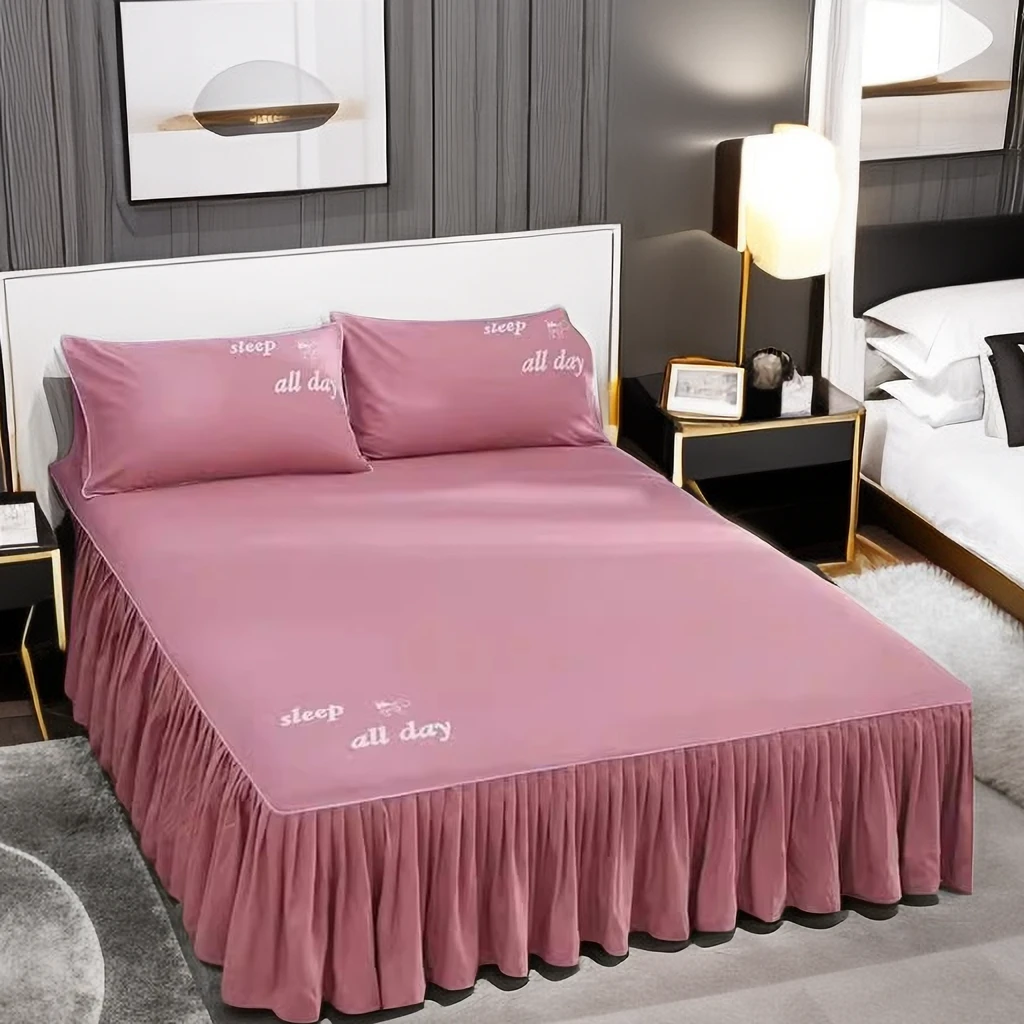 【爆款高品质床裙】100%亲肤斜纹棉纯色韩版床罩单件防滑床床笠罩床
