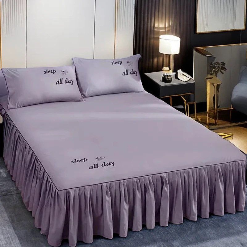 四季款纯色床裙亲肤斜纹棉床罩防滑床单床席梦思罩床床笠  床套罩