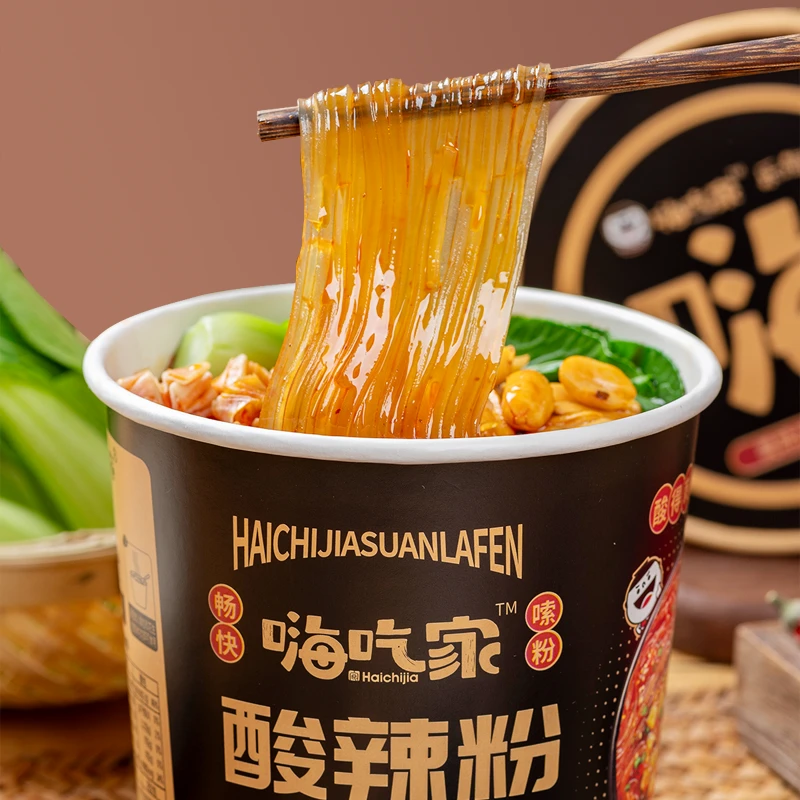 0脂粉丝|嗨吃家黑金版酸辣粉桶装红薯粉丝非油炸免煮夜宵方便速食