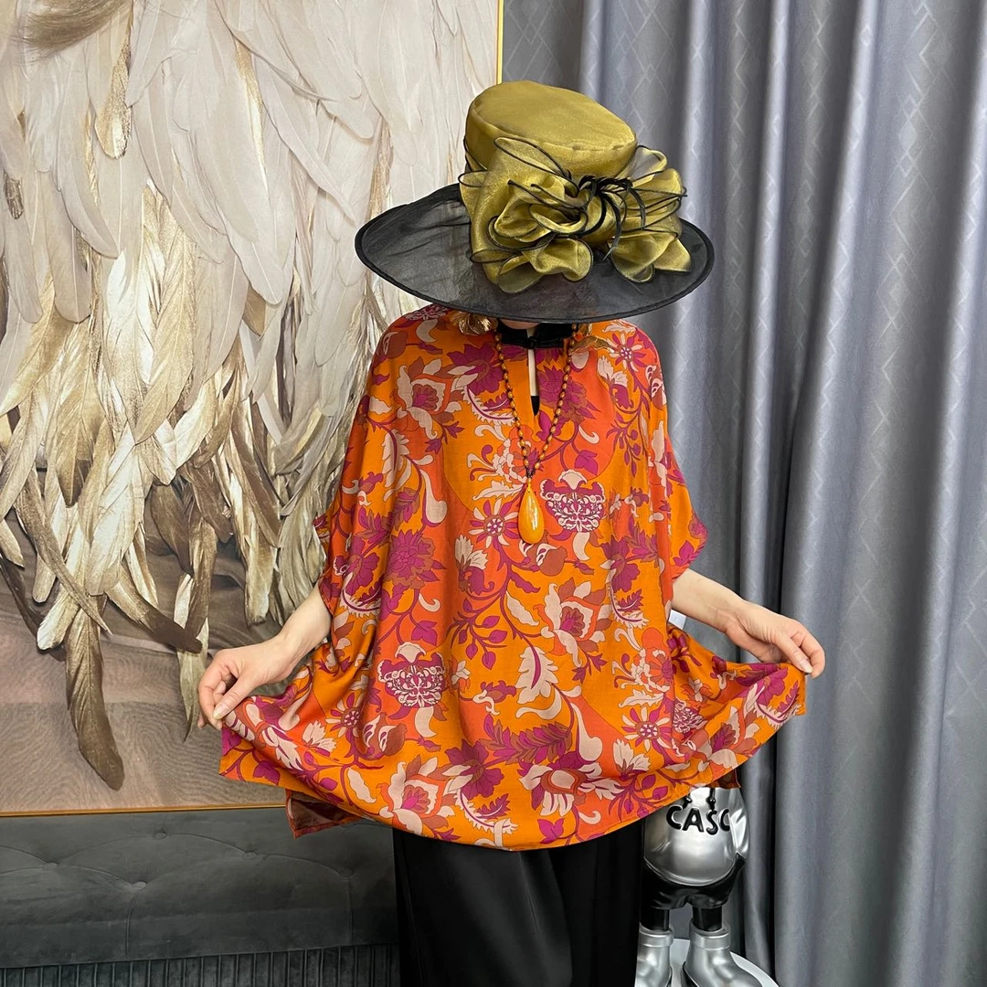 246257时尚气质复古印花洋气宽松休闲百搭女装轻奢显瘦女士上衣