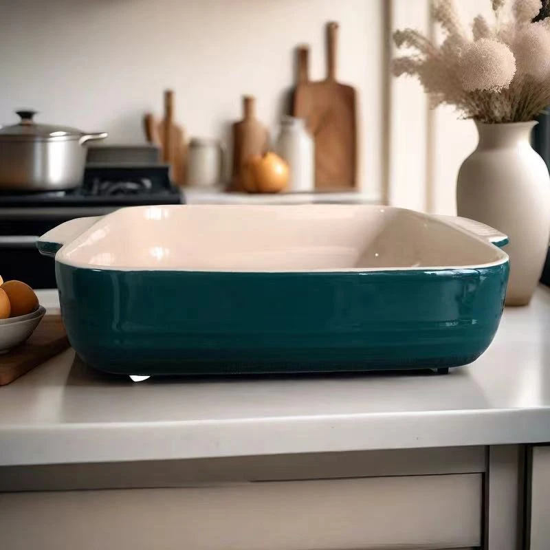 0773G10微瑕陶瓷INS风网红拍照好看烤盘双耳好端拿焗饭海鲜小龙虾