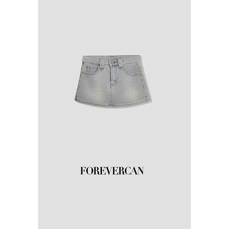 FOREVERCAN“丹宁独白”高盎司做旧洗水高腰牛仔裙裤 SP19189