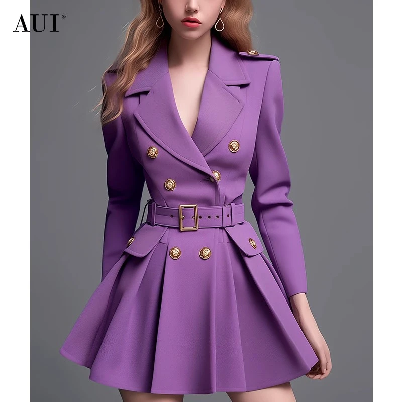 【白姐专属】AUI紫色职业气质垫肩西装小众西服百褶裙-24W045132