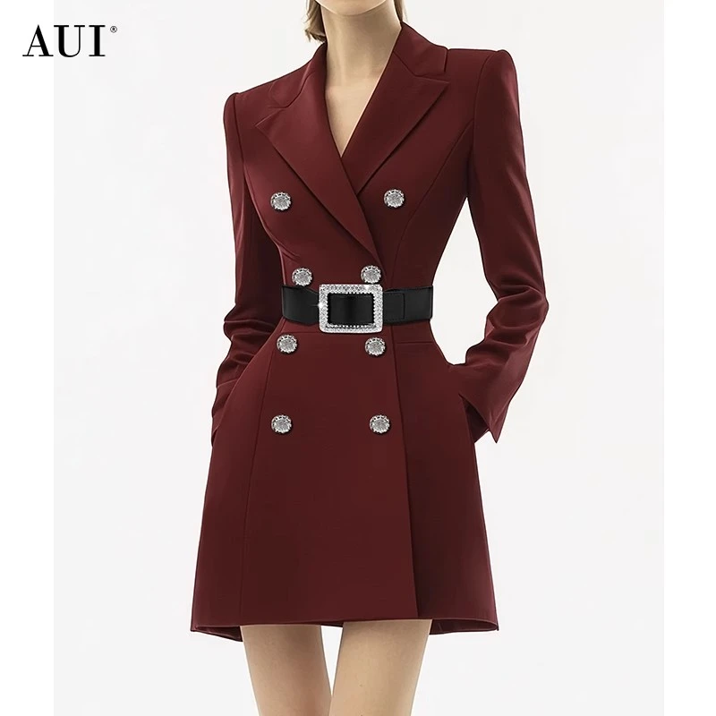 《李易行》AUI安哥拉红高级西装外套气质收腰西服裙西装裙24W045657