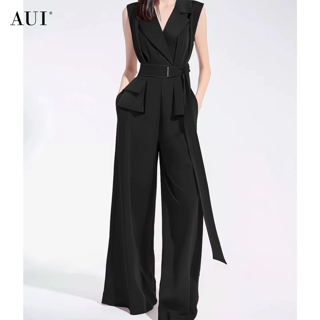 【若谷专属】AUI阔腿连体裤女无袖收腰连衣长裤-24W074719