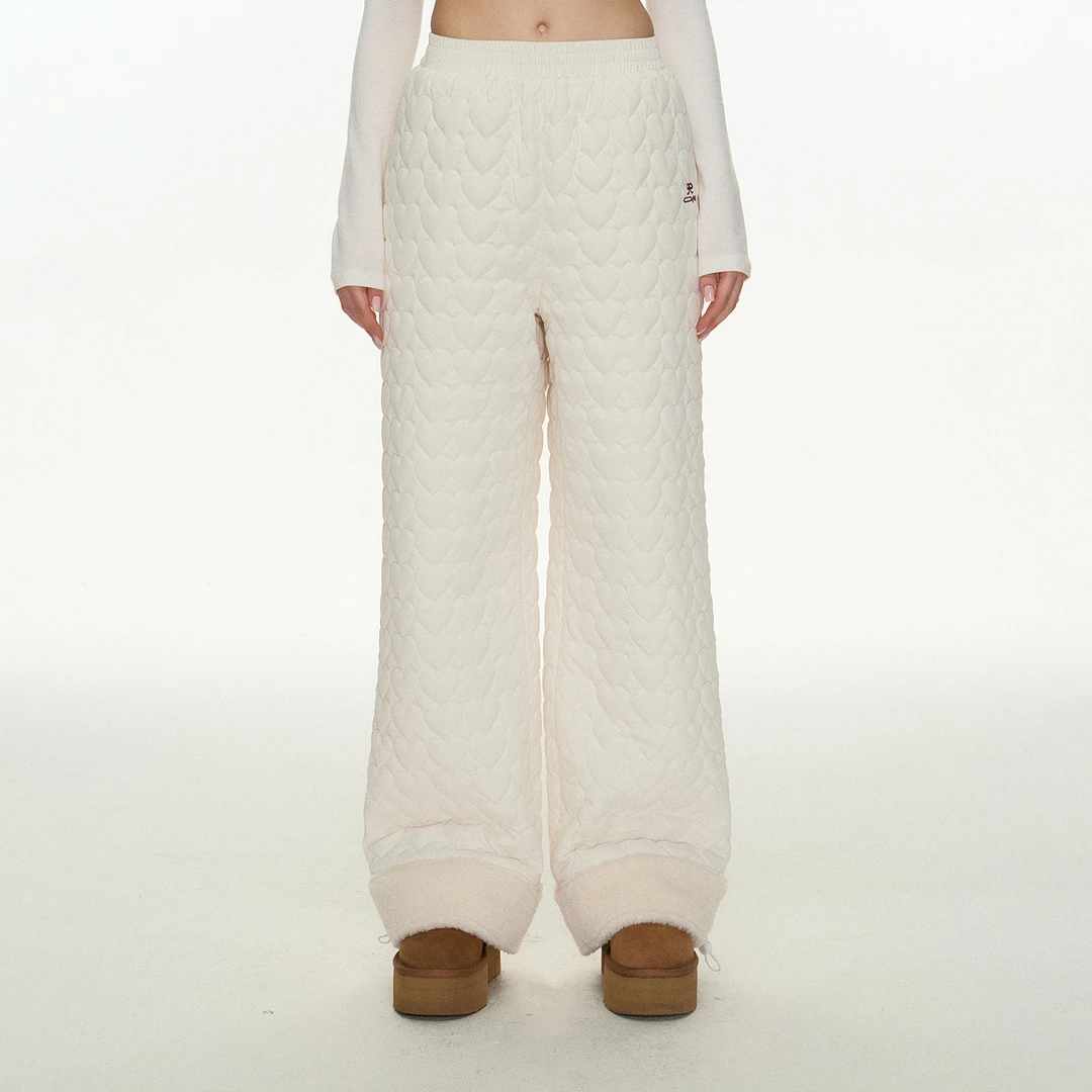 CyNi 趣味爱心棉裤长裤直筒裤高腰休闲裤保暖2024冬高级感设计感o