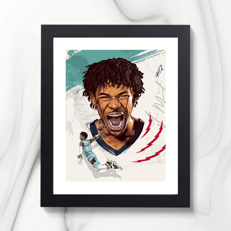 灰熊莫兰特签名艺术插画实木相框篮球周边照片墙寝室装饰桌摆挂件