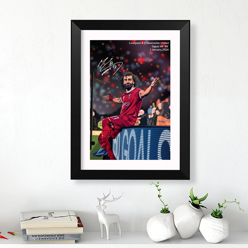 利物浦萨拉赫广告牌庆祝插画款实木装饰相框照片墙壁画桌摆海报画