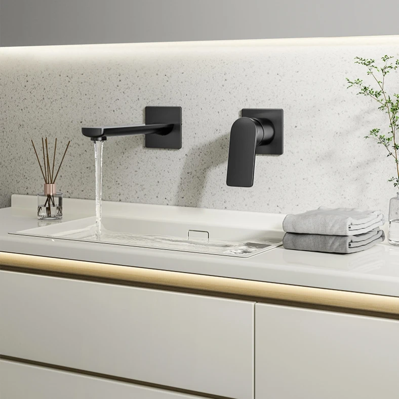 轻奢全铜洗脸盆简约入墙式面盆龙头暗装冷热水洗手池台盆龙头浴室