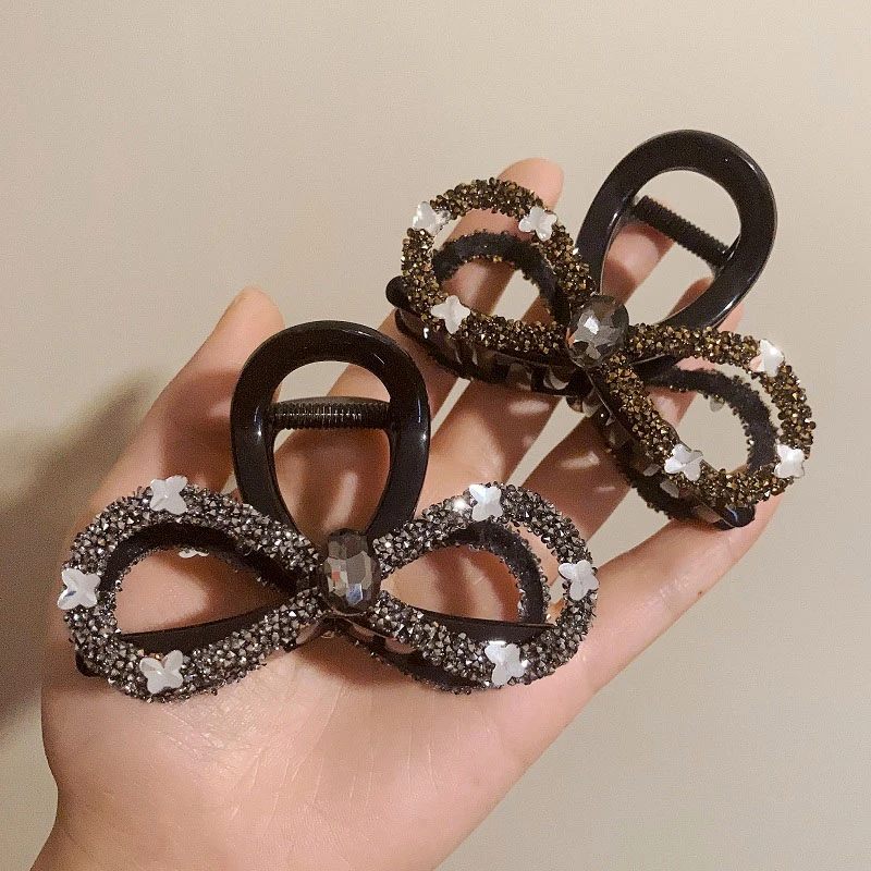 非金属亚克力发饰 镶钻蝴蝶结抓夹网红气质双面领结简约ins发夹