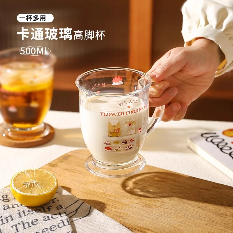 QINGPINGGUO/青苹果无铅玻璃水杯家用把手早餐杯饮料杯创意大容量