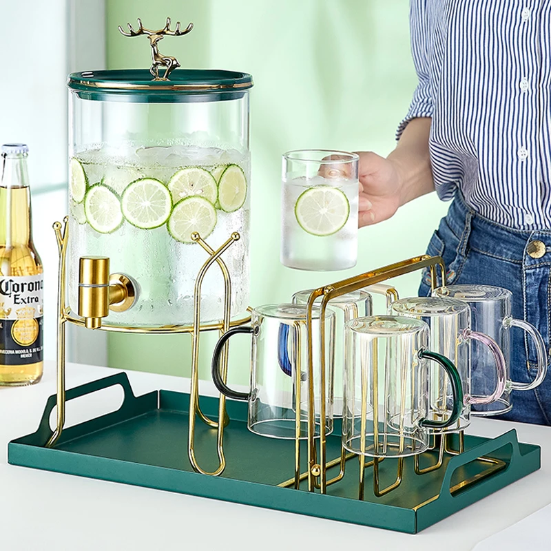 家用玻璃冷水壶耐高温凉水壶家用大容量果茶桶饮料桶带龙头储水壶